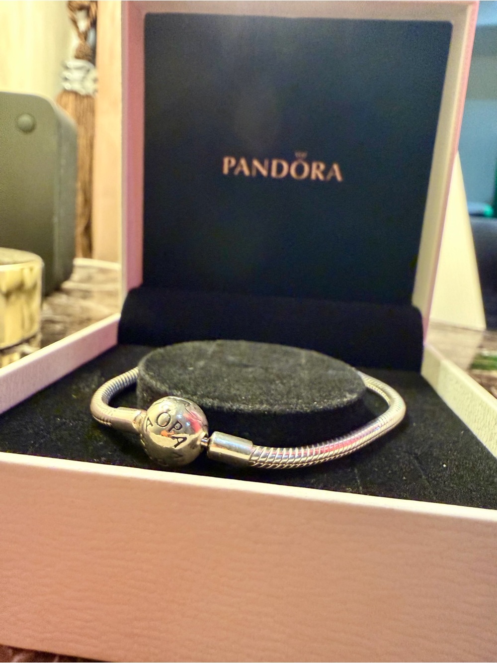 EUC - Pandora Silver Snake Chain Bracelet with Logo Clasp